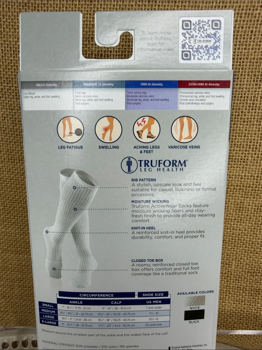 Truform Men’s White Active Wear Compression Socks - Knee High